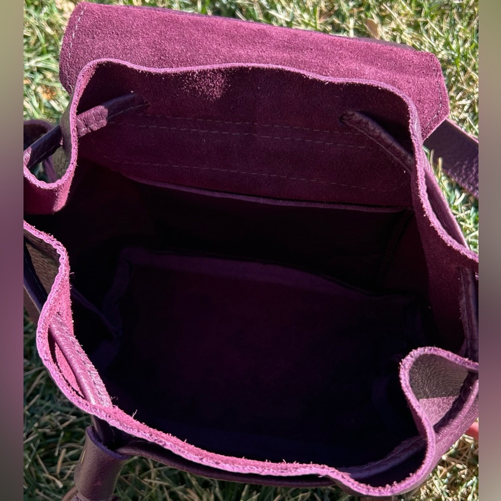 Portland Leather Goods Bucket Drawstring Backpack Plum Pebbled Leather - Picture 10 of 16